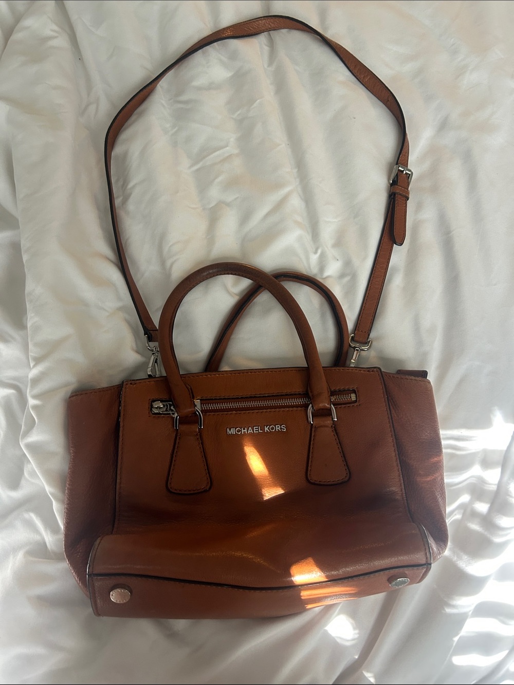 Michael Kors Tan Leather Satchel with Adjustable Strap